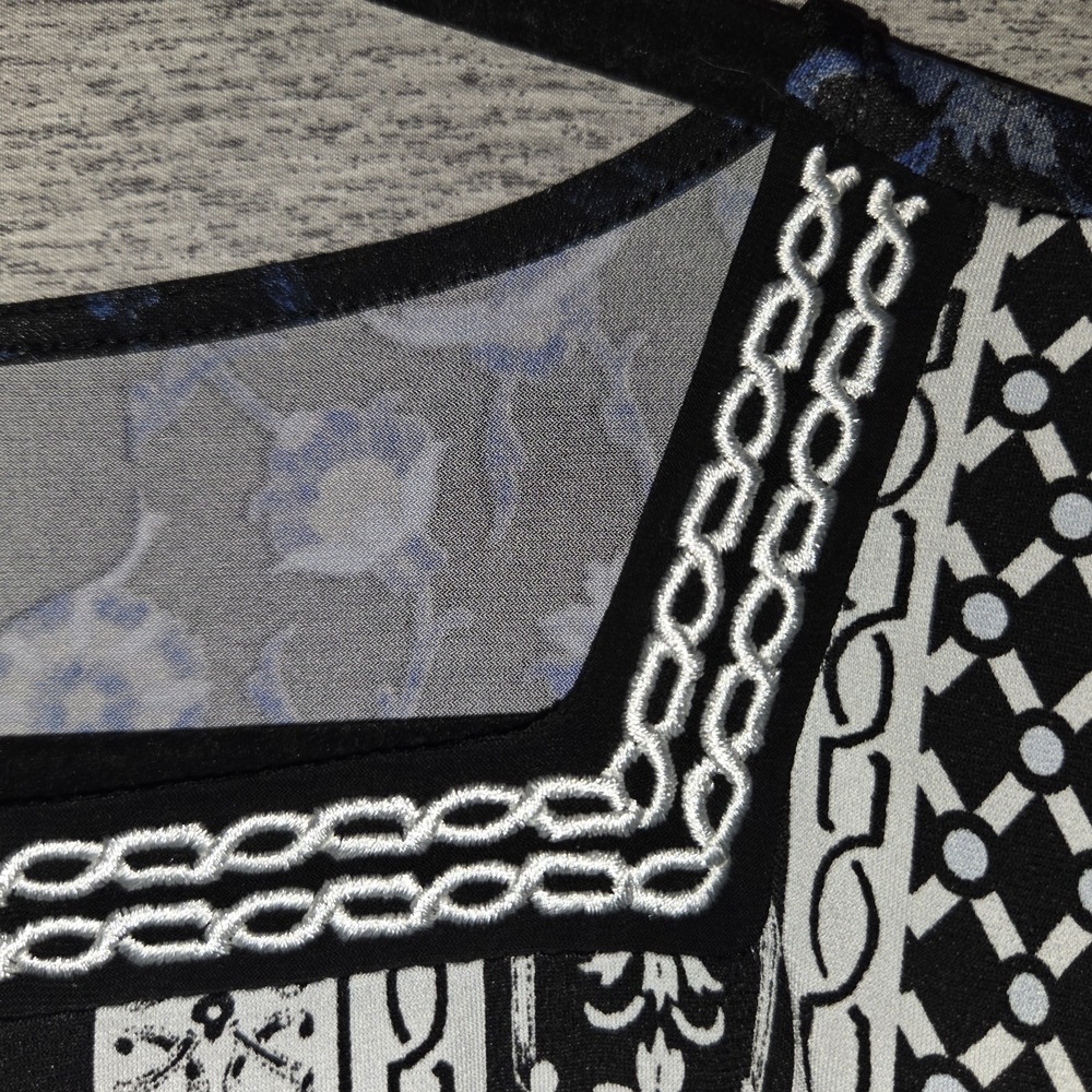 White House Black Market Blue Black Floral Dress Women's Size Small Square Neck - Picture 5 of 8